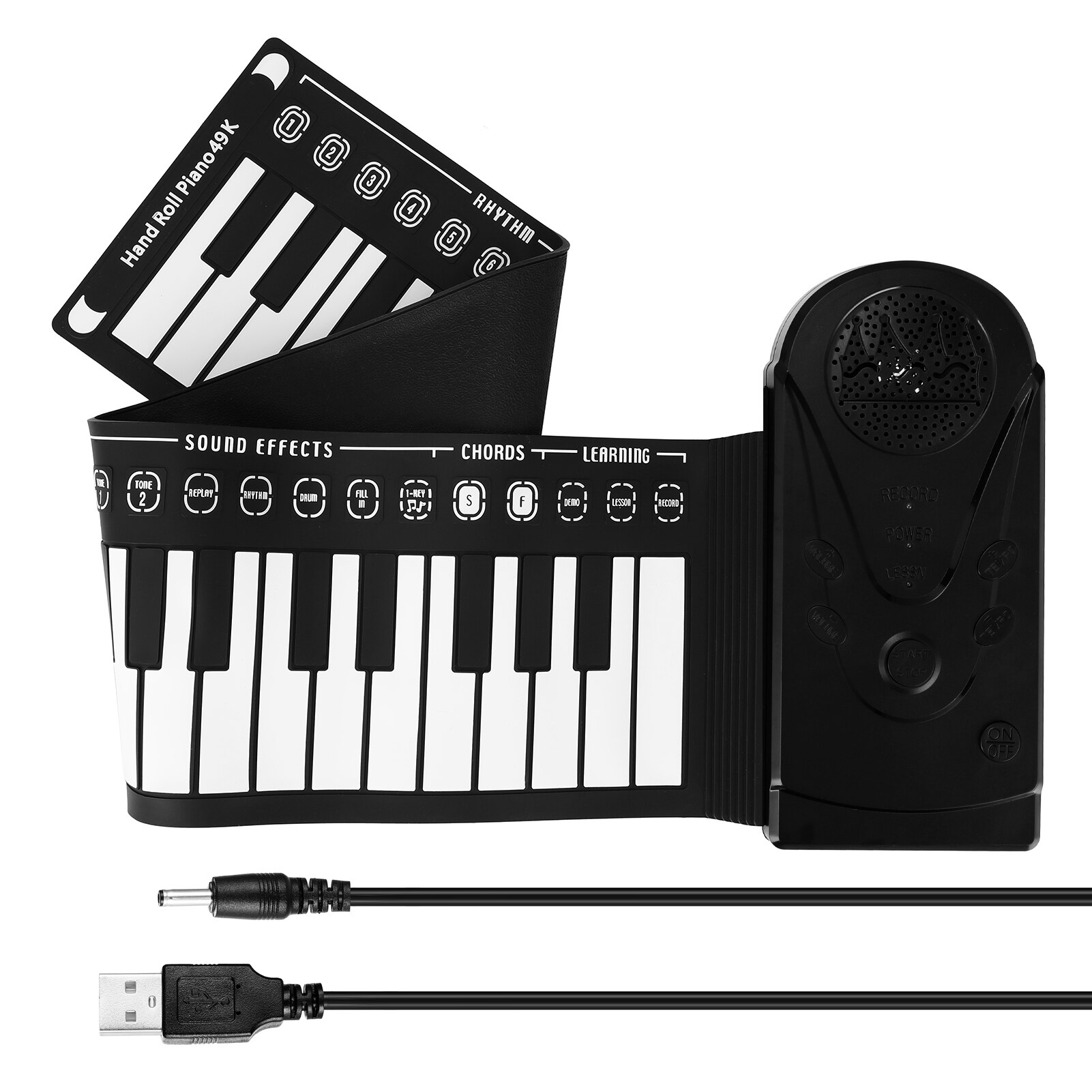 Piano eléctrico portátil con 88 teclas enrolladas, teclado Digital multifunción, altavoz incorporado, batería de litio recargable: 49Keys Black