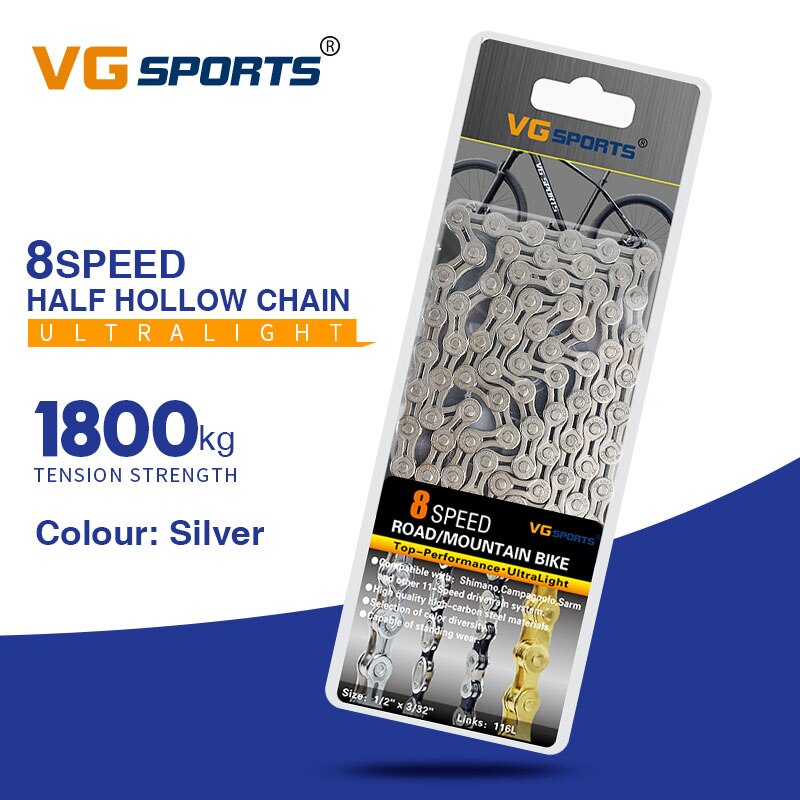 VG sport vélo chaîne 8 vitesses Velocidade vélo de route vélo chaîne demi/plein creux 116L or argent vtt VTT chaînes: 8s Half Hollow yin