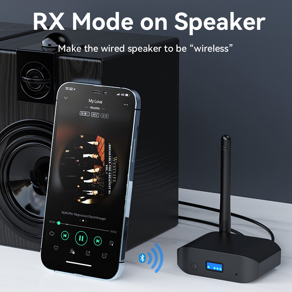 Tebe aptX HD/LL Bluetooth 5.3 Audio Receiver Transmitter with Antennae Aux Wireless Stereo Music Adapter for TV Car Speaker