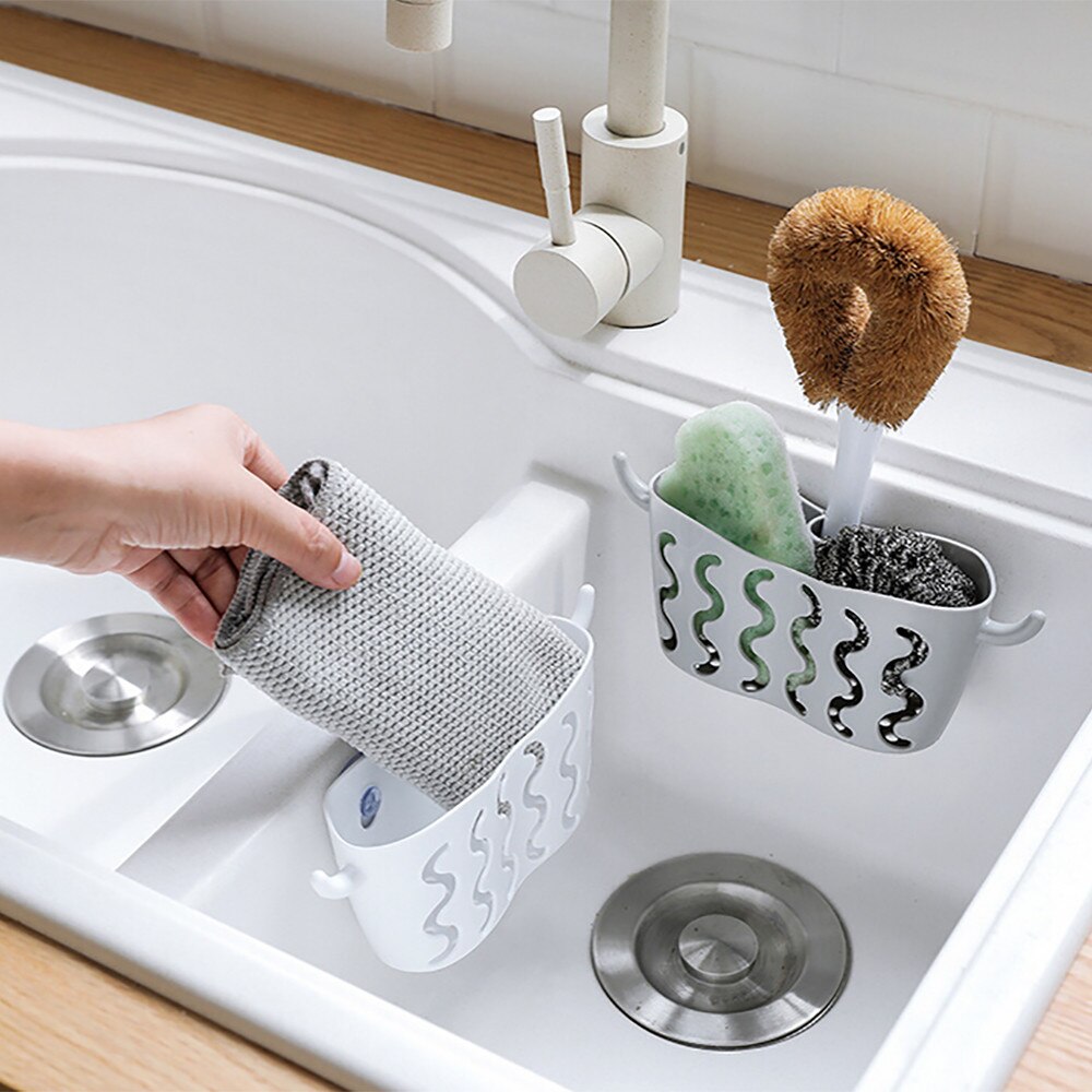 1 Uds. Cesta colgante de plástico para almacenamiento, organizador para fregadero de cocina, soporte multifuncional para estropajos, esponjas, jabones, escurreplatos d1