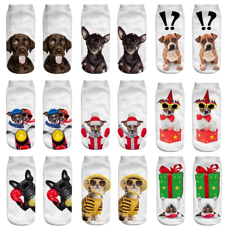 Socks Women 9 Pairs Set Retro Elephant Print Socks Female And Interesting Animal 3D Printed Breathable Cotton Socks: AS13-3