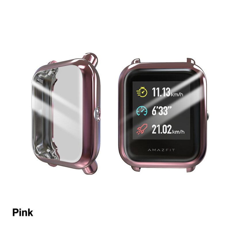 Bapick capa completa tpu macio pára-choques para xiaomi amazfit bip caso relógio inteligente protetor de tela para amazfit bip S lite caso acessórios: Pink / For Amazfit Bip