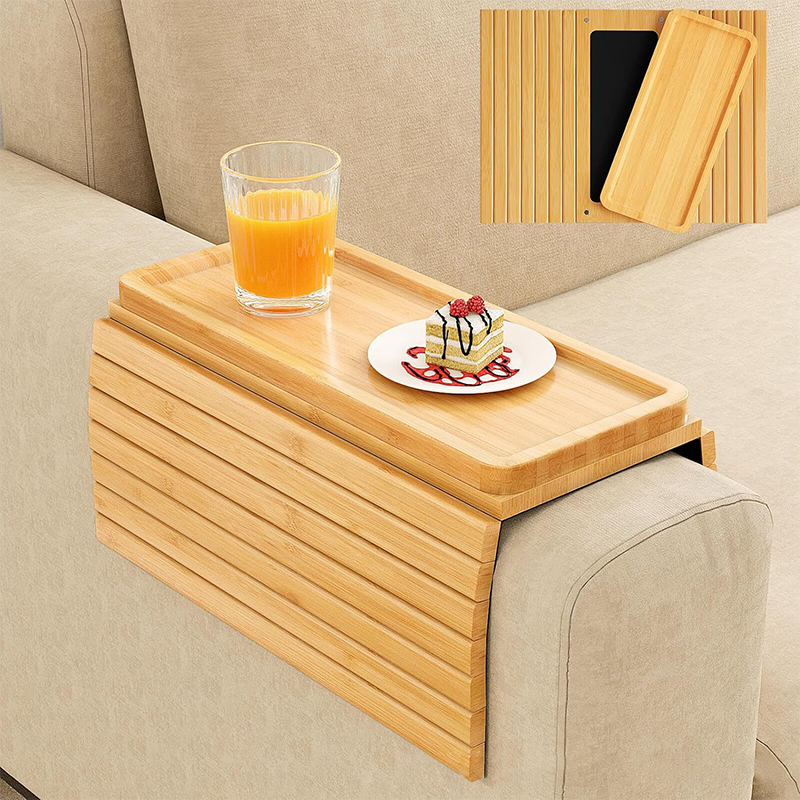 Couch-Getränkehalter, natürliches, rutschfestes Bambus-Sofa-Armlehnen-Tablett, faltbar, multifunktionaler Sofa-Getränkehalter für Tassen mit Fernbedienung