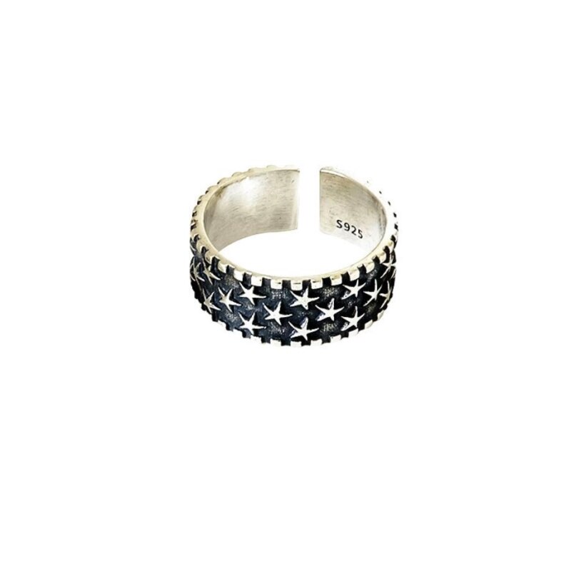 Suola di Memoria di Modo Stelle retrò tailandese Argento di Personalità Squisita 925 sterlina d'argento Femminile Resizable Anelli di Apertura SRI294