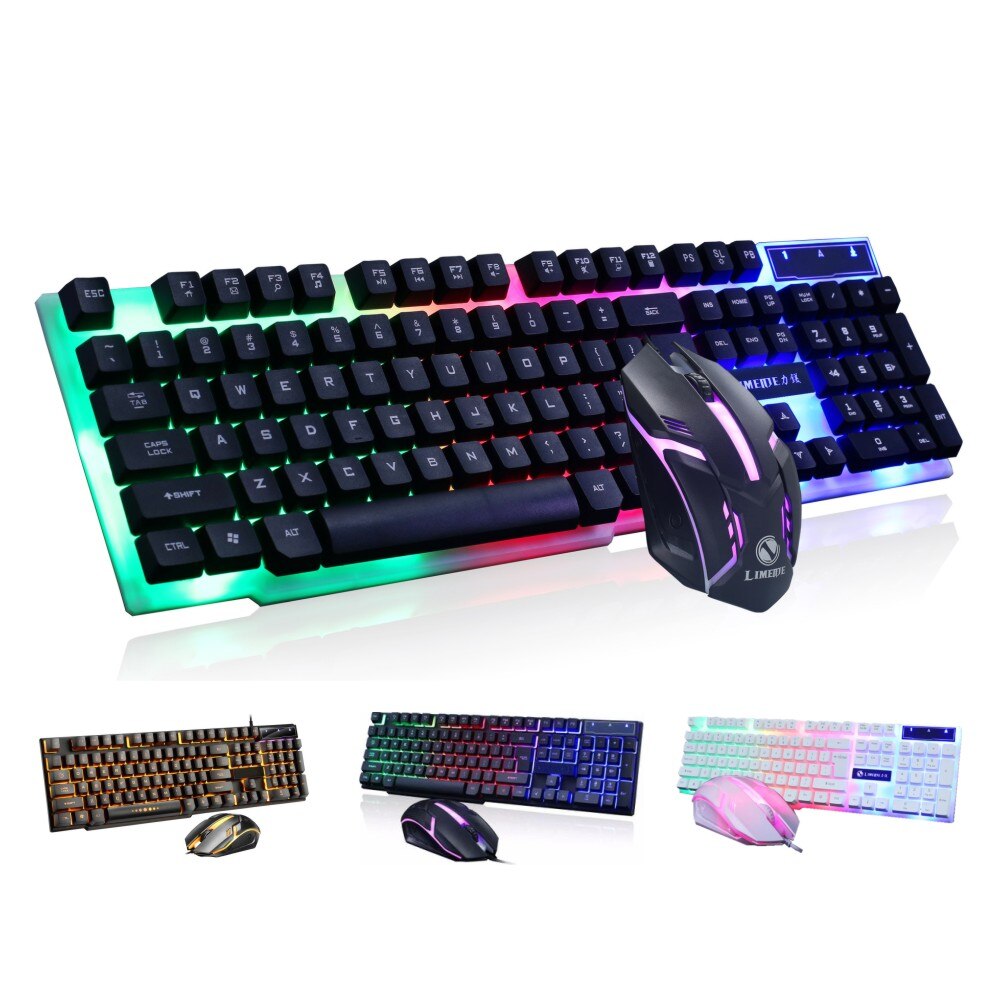 USB Wired Gamer Mouse and Keyboard Gaming Keycaps RGB Luminous LED Backlit Ergonomics Multimedia Gamer Keyboards For PC Computer