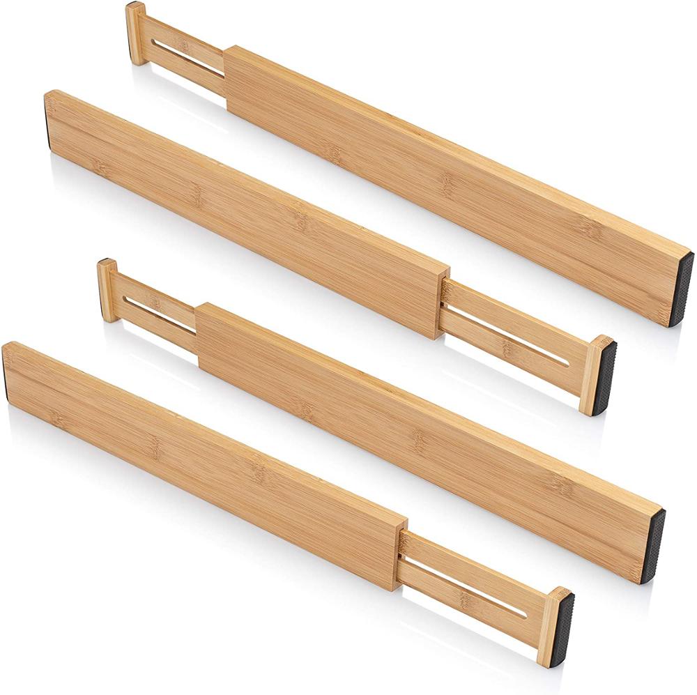 Separadores de cajones de bambú, organizador, separador con resorte cargado ajustable: 4 Pack