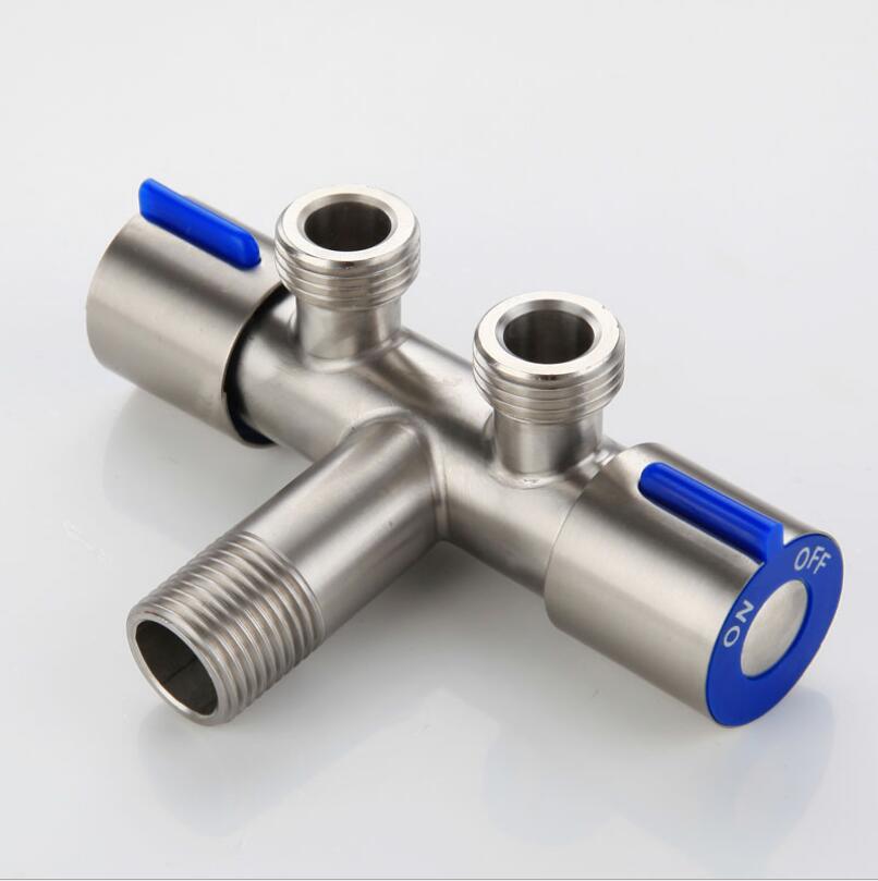 G1/2 Stainless Steel Triangle Valve One Into Two Out Double Water Double Control Angle Valve Toilet Water Inlet Switch Faucet