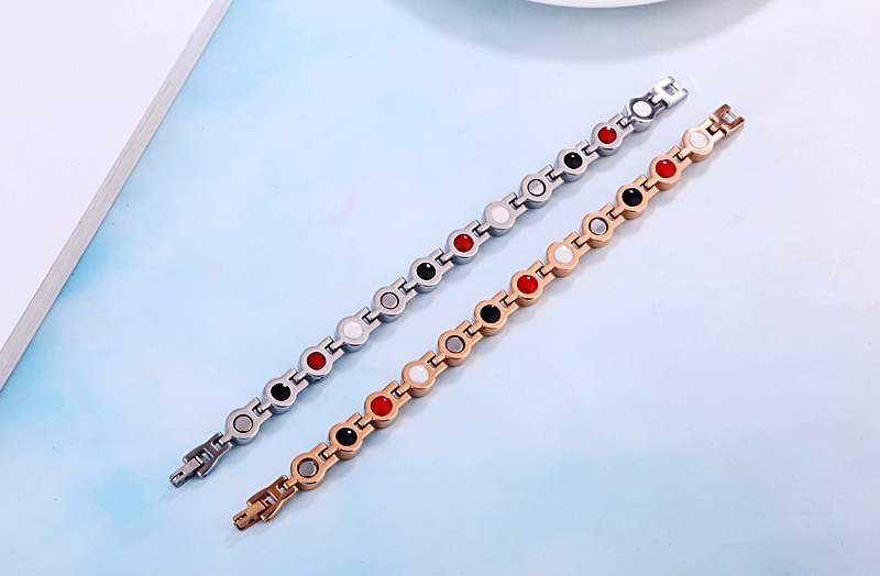 Rhinestone Woman Magnetic Power Bracelet Health Energy Gold Jewelry Lady Stainless Steel Bracelets Bangles