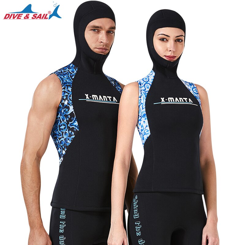 Wetsuit Hooded Vest Top Premium Neopreen 3 Mm Mouwloze Jas Met Kap Geen Rits Voor Duiken Surfen Zwemmen Snorkelen