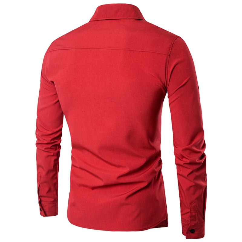 Zogaa skjorte herre casual slim fit skjorter lange ærmer nedsænkede krave herre kjole skjorter solide sorte røde skjorter til herre tøj