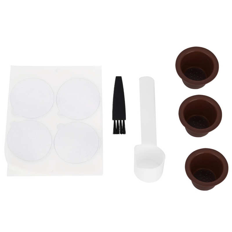 Reusable Coffee Capsule Cap Compatible with Nespresso Vertuo and VertuoLine Capsules, Coffee Filter Refillable, Food Grade Silicone with Spoon and Brush - Pack of 4