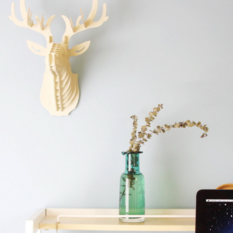 3D cabeza de ciervo decoración de pared de madera DIY Animal arte alce modelo hogar pared colgante decoración soportes de almacenamiento showpiece Decor