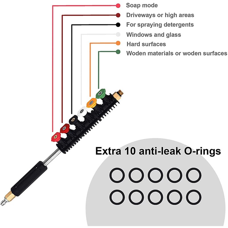 Power Washer Accessories-Pressure Washer Attachment Set - Power Washer Hose Attachment With 6 Spray Nozzle Tips-4000 PSI