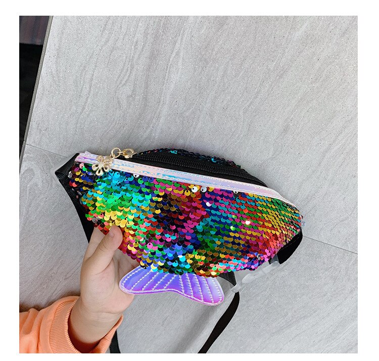 Kinderen Meisjes Mode Sequin Taille Tas Single Schouder Borst Mobiele Portemonnee Glitter Mermaid Crossbody Handtas Portemonnee: Black