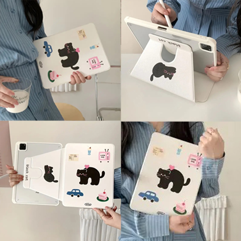 Funda bonita de dibujos animados para iPad Air 6, para IPad Air 5 4 10,9 Pro 11 2/3/4th, funda con rotación para iPad 10,2 8/9 Gen con portalápices: Catorce / Rosa
