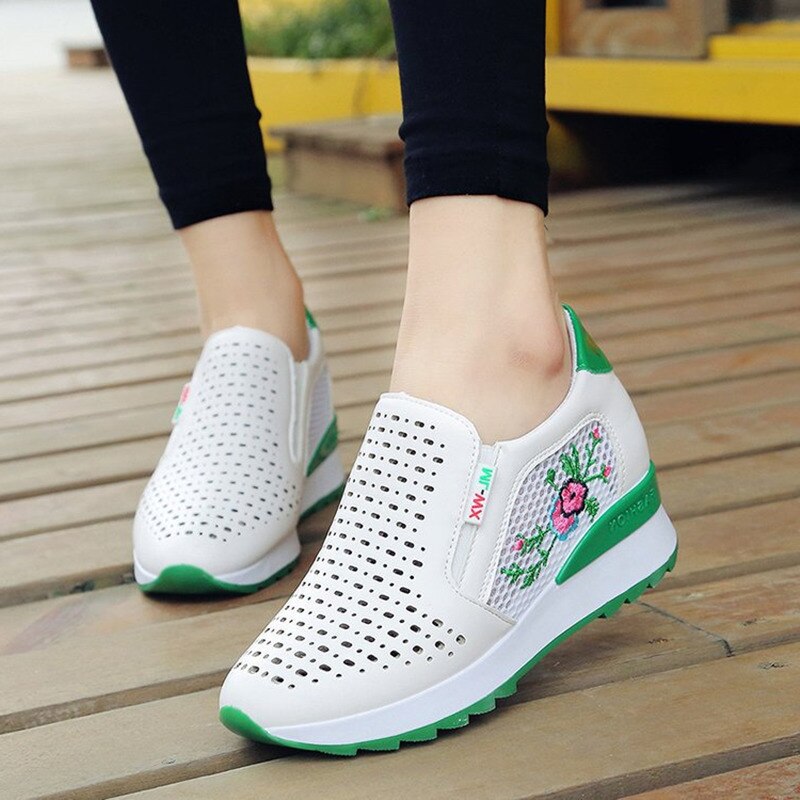 Kwiaty trampki na koturnie Femme białe trenerzy dla kobiet mokasyny damskie trampki platforma damskie letnie buty damskie buty na wysokim obcasie