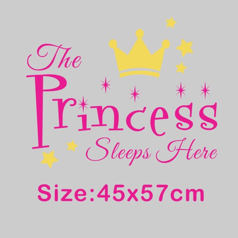 Søde citater prinsen og prinsessen sover her wallstickers diy stjerner sød krone børneværelse dekoration drenge piger: Prinsesse