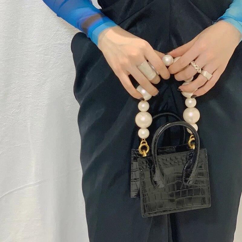 Handbag Women's Leather Mini Small Square Tote Bag Pearl Chain Messenger Bag Clutch Bag Casual Wallet Handbag Handbag: D