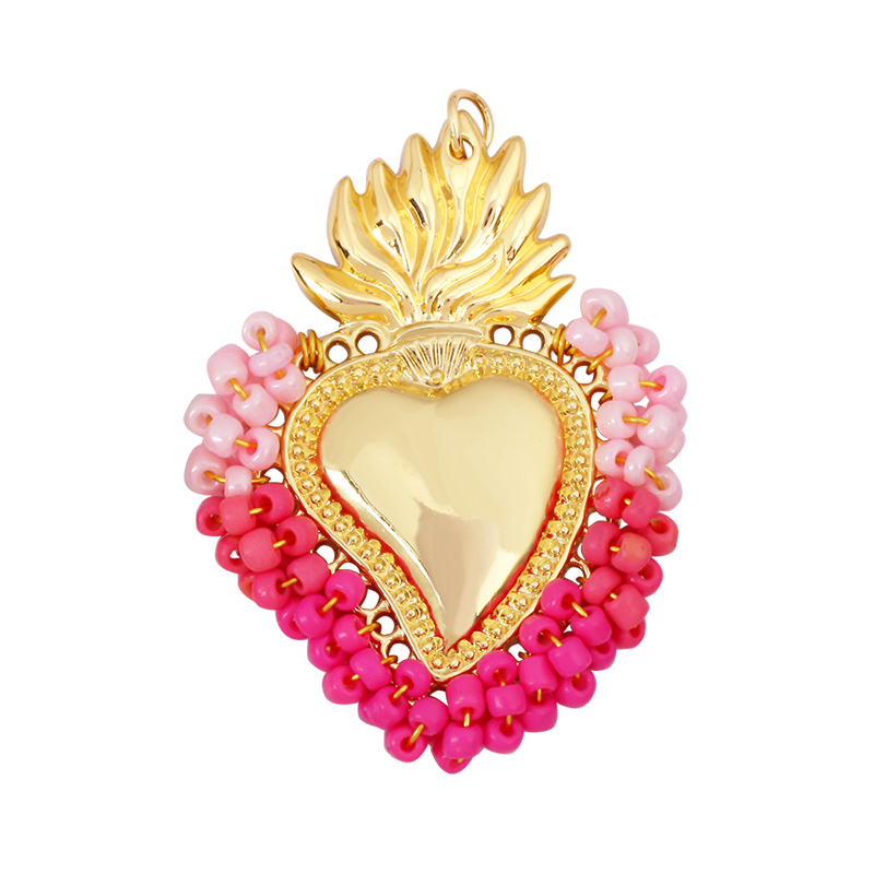 Colgante con dije de corazón de amor victoriano rojo sagrado fino a la , cuentas de cristal de semillas coloridas de estilo bohemio, suministro de collar de joyería L95: Rojo rosado