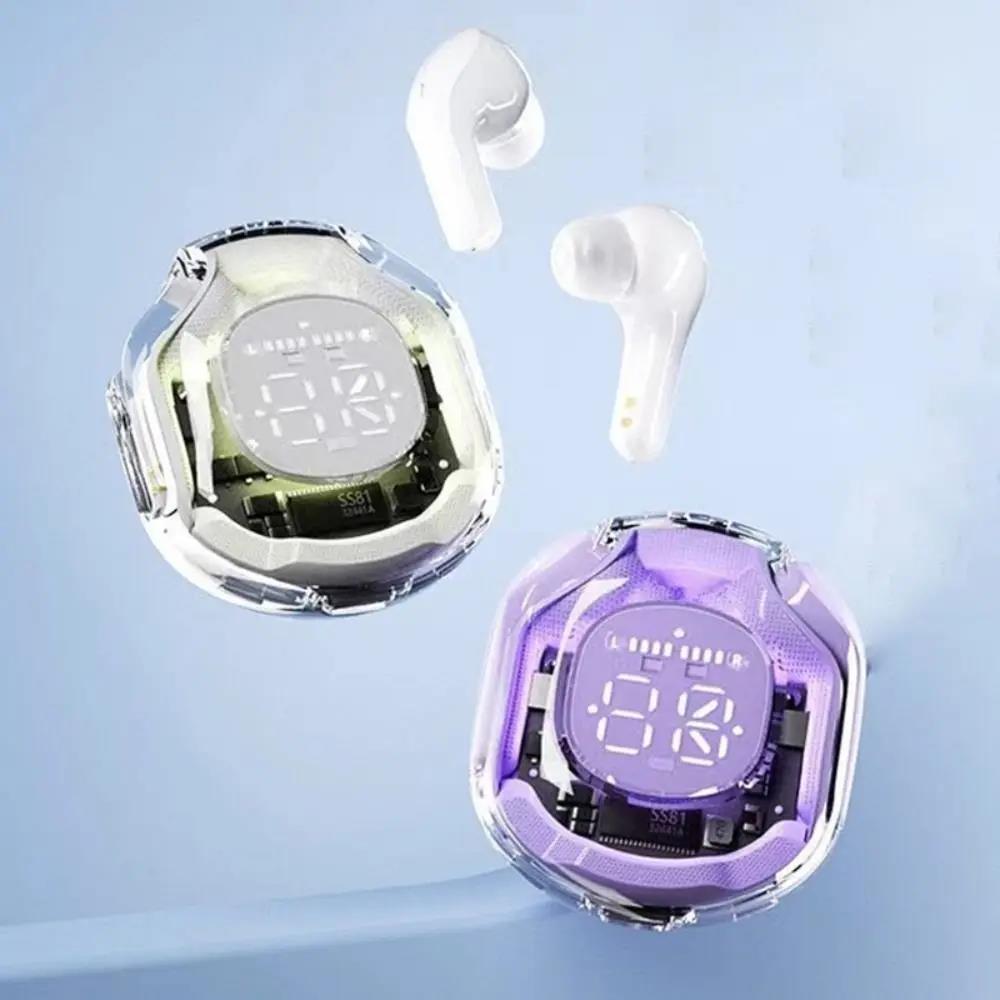 TWS T8 Wireless Bluetooth Headset Transparent Headphones LED Power Digital Display Stereo Sound Sport Earphones for Cell Phone