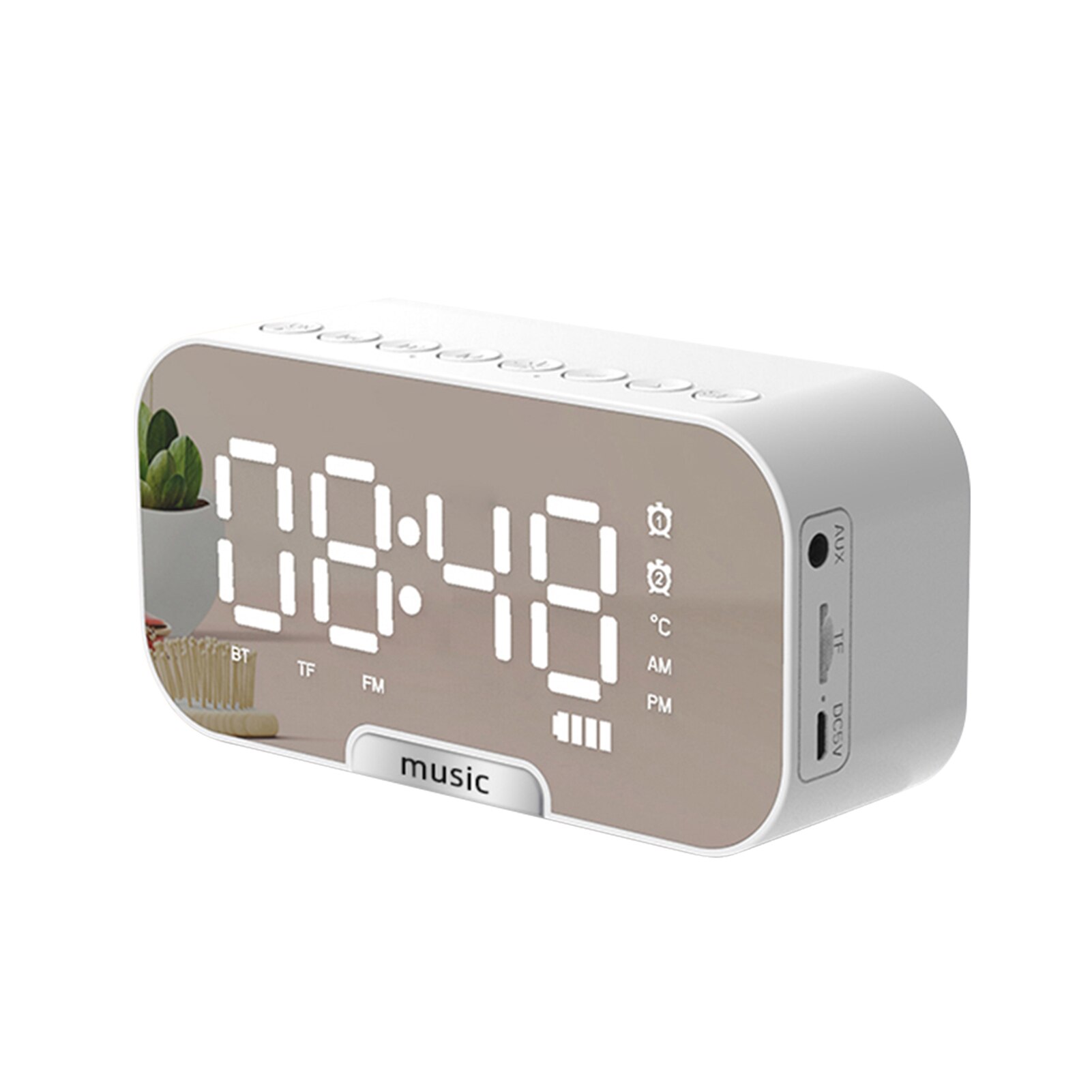 BT Musik Alarm Uhren Spiegel FM Radio LED Digital Uhr 2 Alarm Schlummern 24H Elektronische Uhr Dimmen Tisch Telefon stehen USB Uhren: Weiß