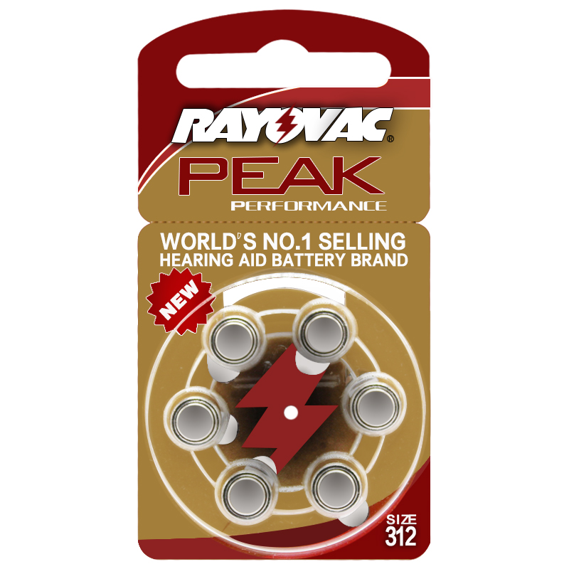 60 stuks rayovac peak high performance hoortoestelbatterijen. zink-lucht 312/a312/pr41 batterij voor siemens bte/ric hoortoestellen.
