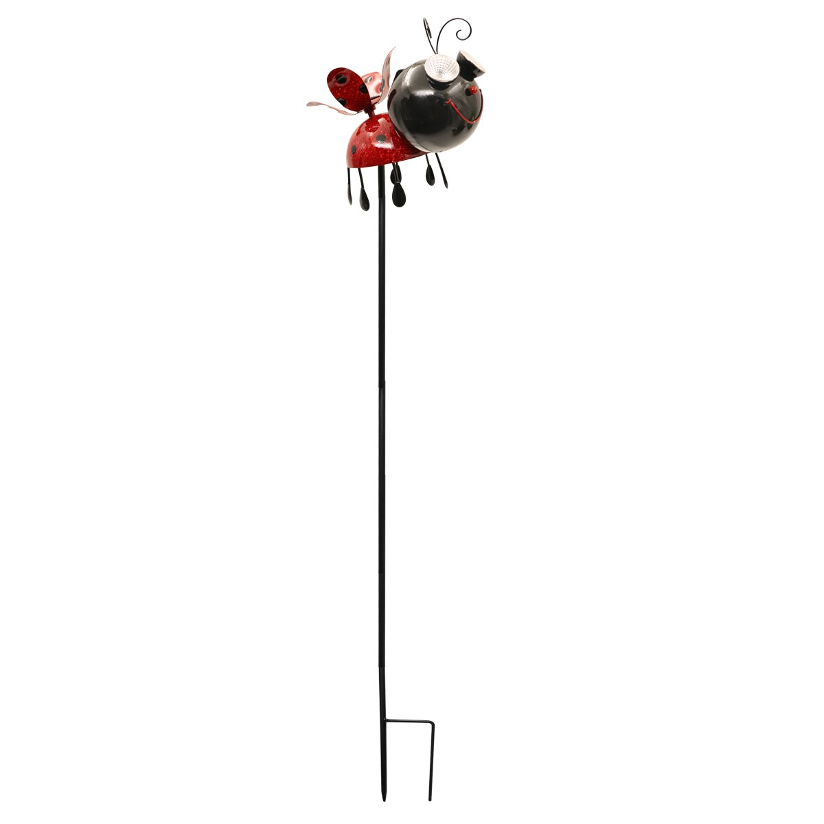 Goodeco Metal Ladybug Garden Stakes With Solar LED Lights Rotating Wings Lawn Yard Outdoor Decor Ladybugs Jardin Stake Ornament: Red