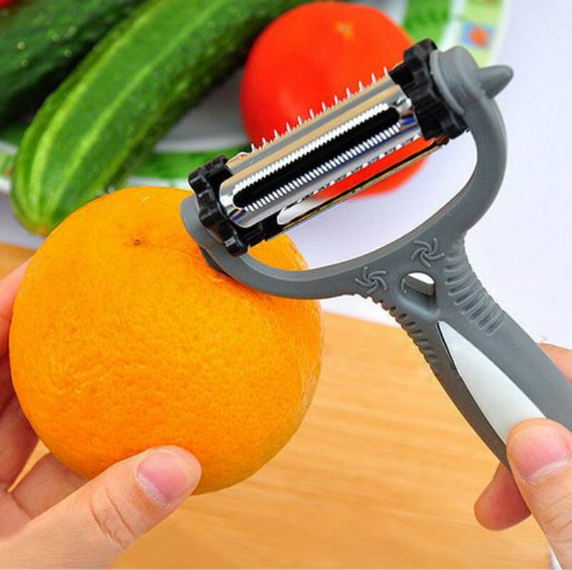 Multifuncional 360 grados Papa giratorio pelador cortador de verduras fruta melón cepillador rallador, utensilios de cocina con 3 cuchillas