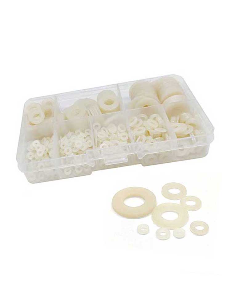550pcs Nylon Flat Washer Set m2 m2.5 m3 m4 m5 m6 m8 m10 Gasket Set Plain White Washer Flat Pad Assortment Kit Ring