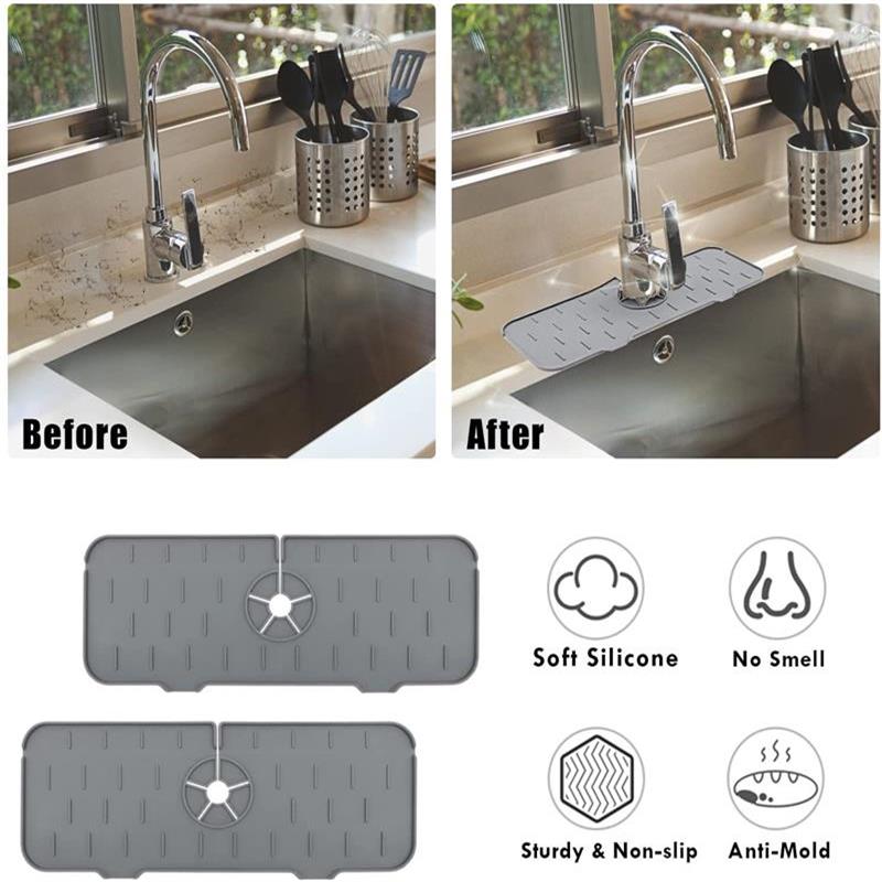 1PC Grey/Orange/Black 37X14CM Kitchen Faucet Absorbent Mat Sink Splash Guard Silicone Drainage Drying Pad Countertop Protection