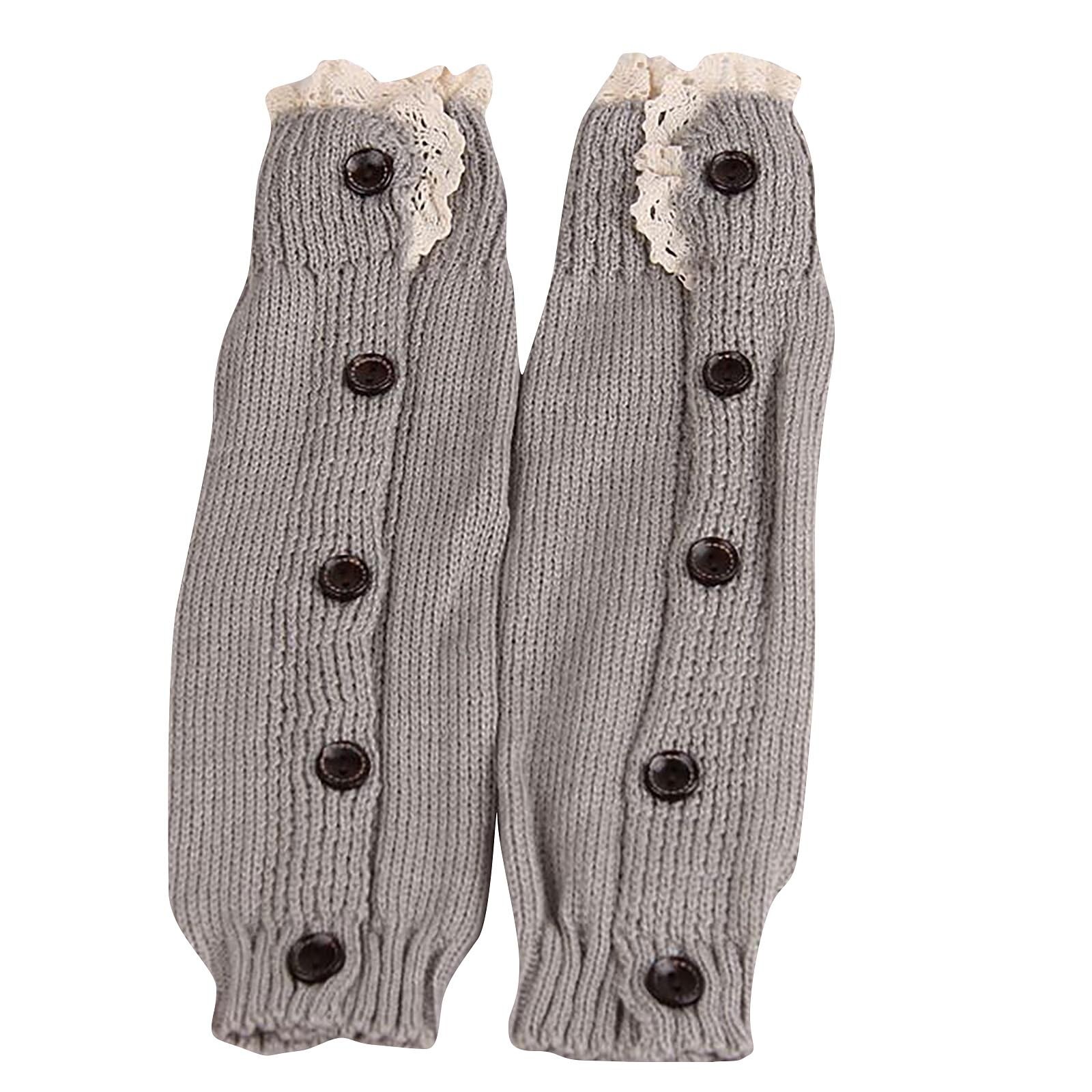 Winter Buttons Leg Warmers Kids Boot Cuffs Winter Buttons Knit Leg Warmers Boot Topper Socks 2 Pairs Calentadores De La Pierna: Gray