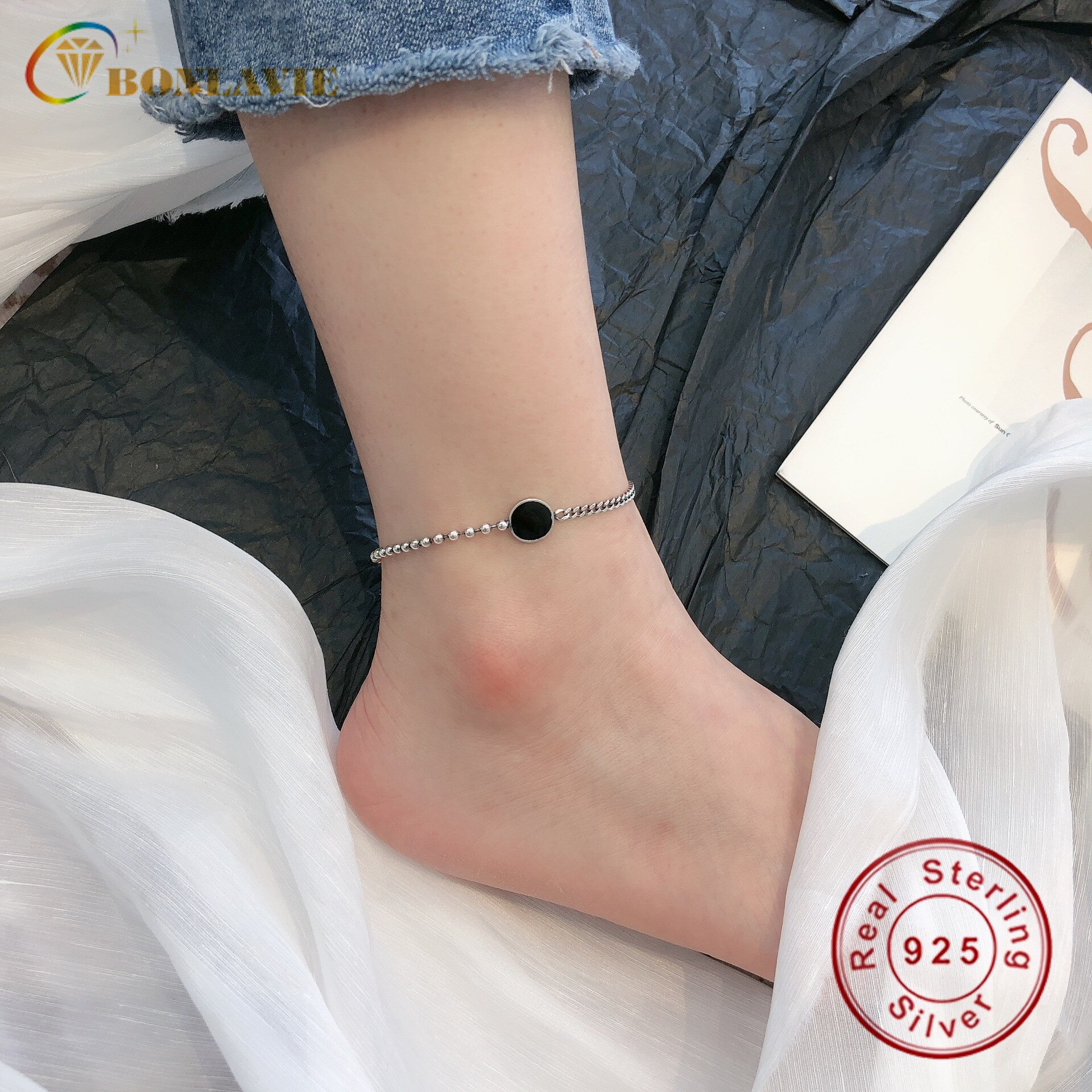 BONLAVIE – bracelets de cheville en argent Sterling S925, accessoire de personnalité rétro, ancien point noir, créateur, paragraphe argent, bijoux pour femmes