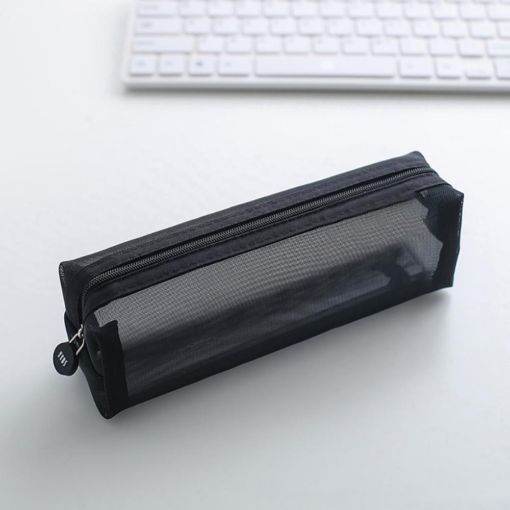 Solid Color Pencil Case Zipper Transparent Mesh Pencil Case Pen Storage Bag Student material escolar пенал школьный