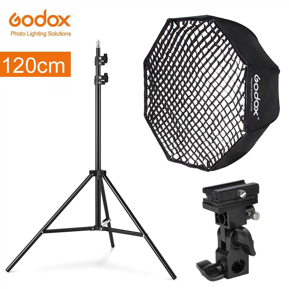 Godox-paraguas octogonal de 120cm, rejilla de nido de abeja, Softbox con soporte de luz de aluminio de 280cm, Kit de soporte para Flash Speedlight