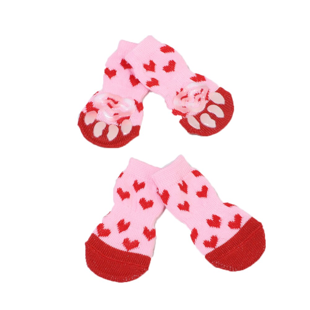 Winter 4pcs/set Puppy Kitten Socks Cute Non-Slip Dogs Cats Socks Indoor Warm Pet Shoes for Chihuahua Small Dog Accessories Stuff: pink / M