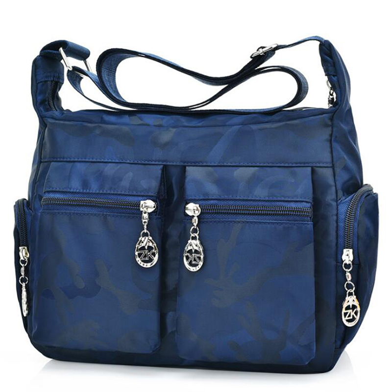Gewassen oxford damestas multi-pocket schouder crossbody canvas tas mummie tas reis schoudertas: Blauw