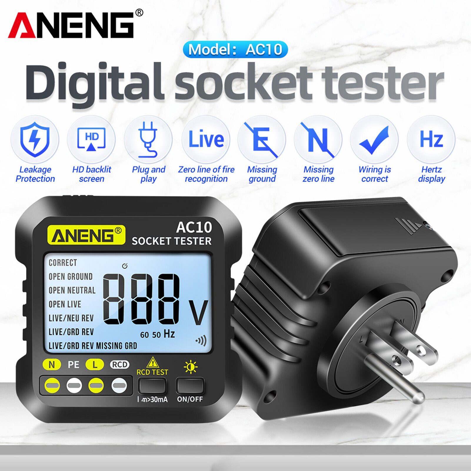ANENG AC10 Digital Socket Tester Cable Tracker Plug Detector Polarity Phase Check Electroscope Voltmeter Tester Multimeter