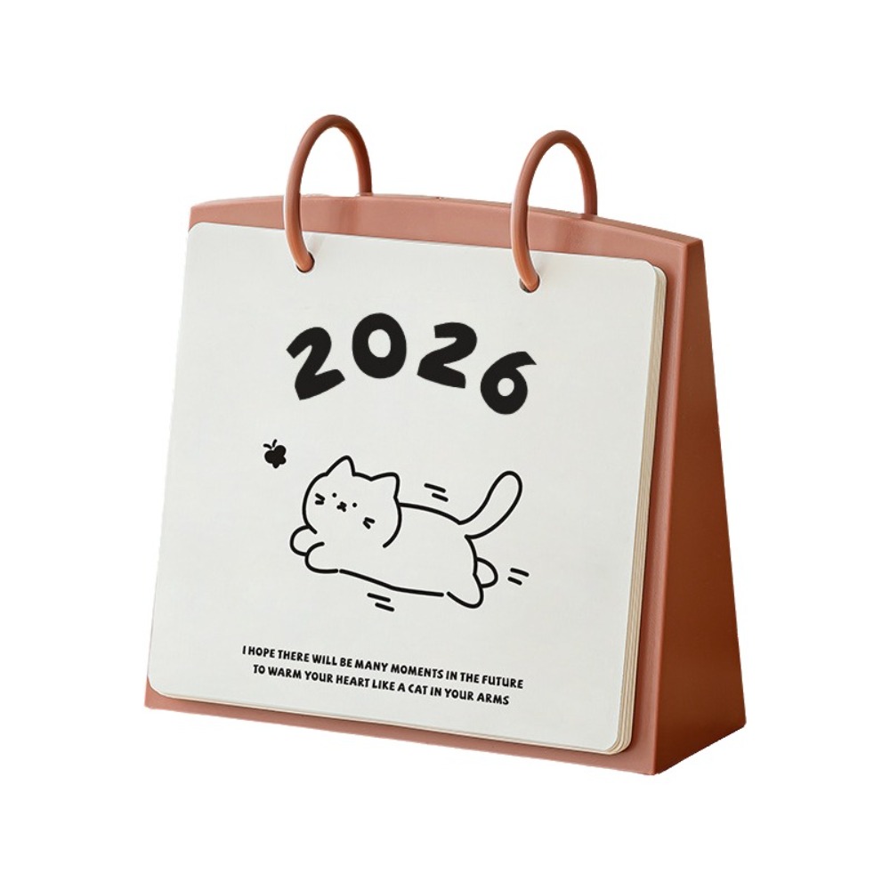 Plastic 2026 Desktop Kalender Cartoon Draagbare Staande Flip Kalender Kat Patroon Stabiele Basis Dagelijkse Planner Thuis: Bordeaux