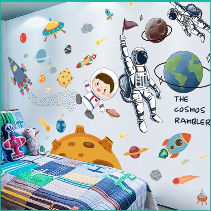 [Shijuehezi] Outer Space Muurstickers Diy Planeten Rockets Astronaut Muurstickers Voor Kinderen Kamers Baby Slaapkamer Home Decoratie: rocket and astronaut