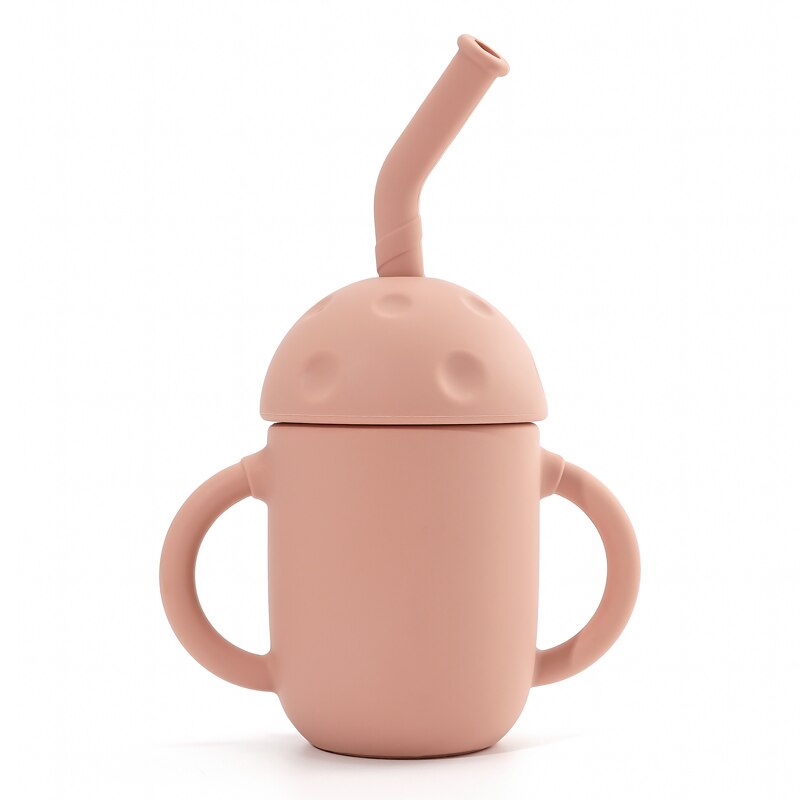 Tasse à champignon en Silicone pour enfants, avec paille, à Double poignée, isolation thermique, en Silicone souple, facile à nettoyer: 006-muted