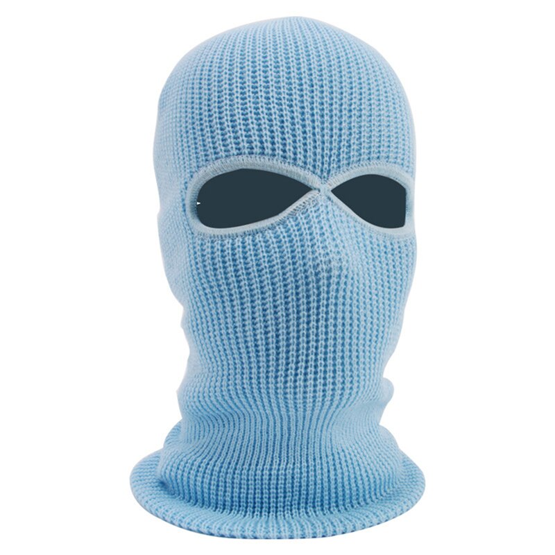 Unisex 2-Gat Gebreide Ski Masker Balaclava Hoed Winter Effen Kleur Full Face Cover Halsbeenkap Outdoor Winddicht Beanie cap: Sky Blue