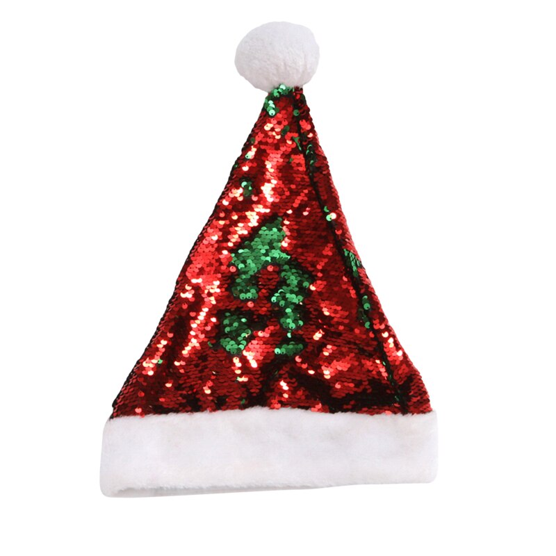 Kerstmuts Pailletten Korte Pluche Xmas Hoed Shiny Kerst Cap Decor Caps Pluche Warme Kerst Hoed: red A