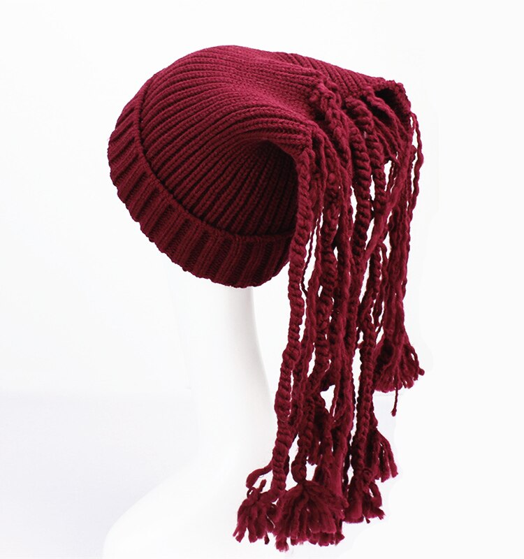 Håndlavet uld strikke sjov hat rød sort elastik indvolde hip hop huer hatte: Rød