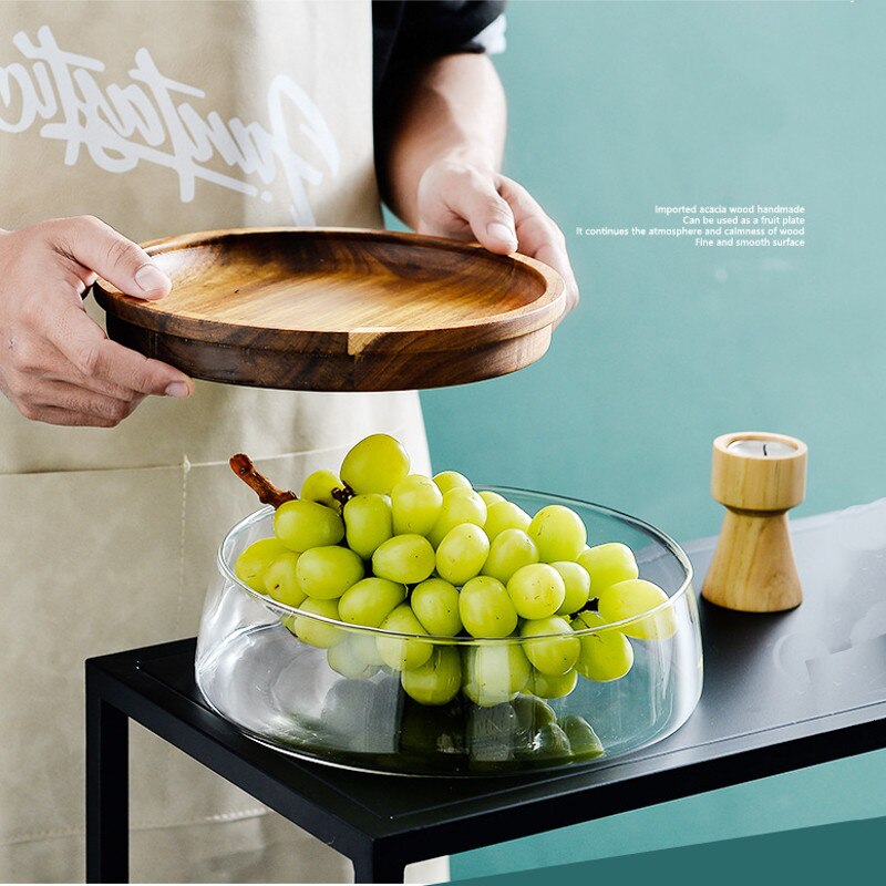 Glas Getrocknete Früchte murmeln Lagerung Kasten Container Doppel Schicht Süssigkeit Snack Fernbedienung Organizer Obst-fach Mit Holz Deckel
