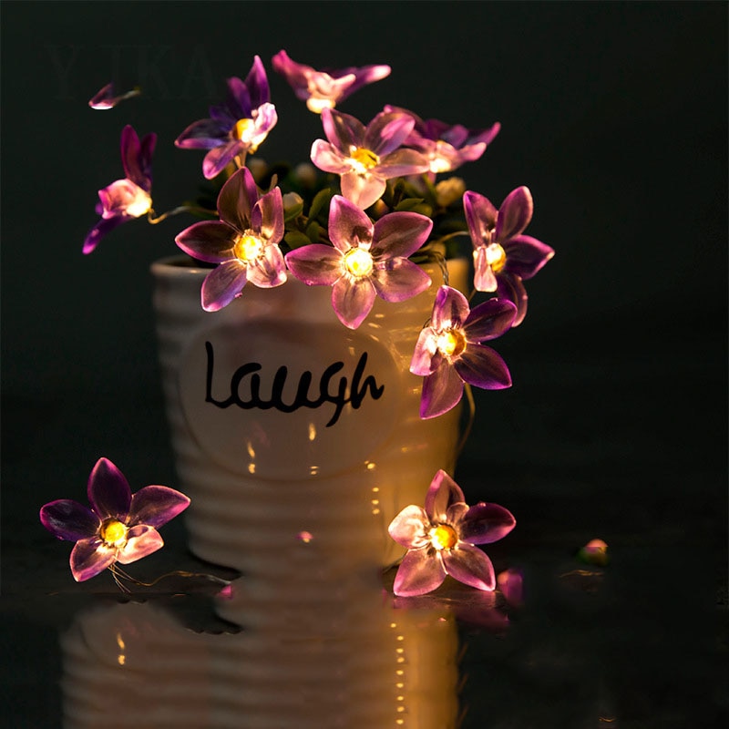 20 Led Purple Lily Copper Wire Battery Operated String Lights 2m LED Decoration For Christmas Garland On The Window Year