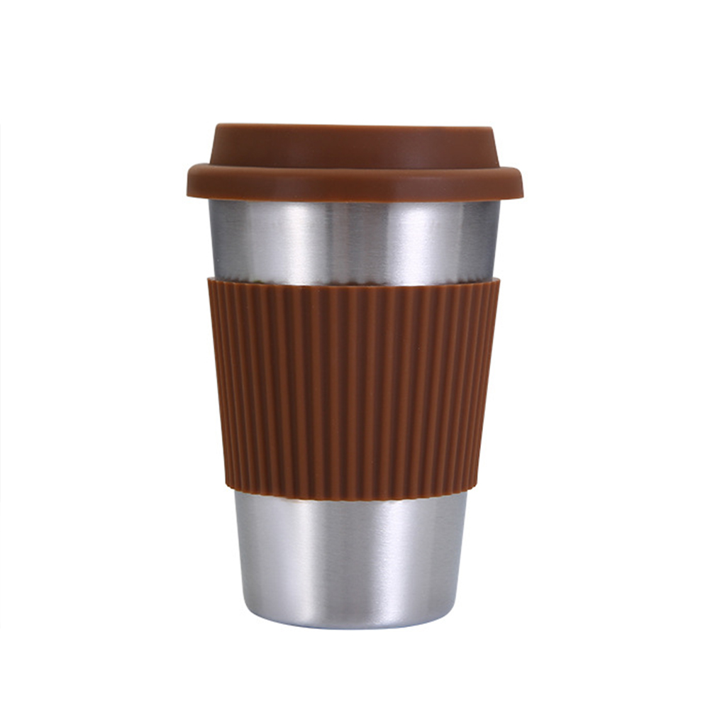 Copos de café de aço inoxidável de 500 ml com tampas de silicone antiderrapante luvas antiescaldante caso bebendo canecas de chá de água de cerveja: Coffee