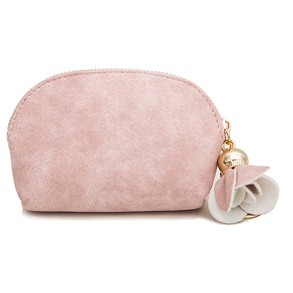 Nøkkelorganisator lommebok dame pu skinn mini lommebok zip mynt veske kort nøkkelholder etui veske carteira feminina: Rosa