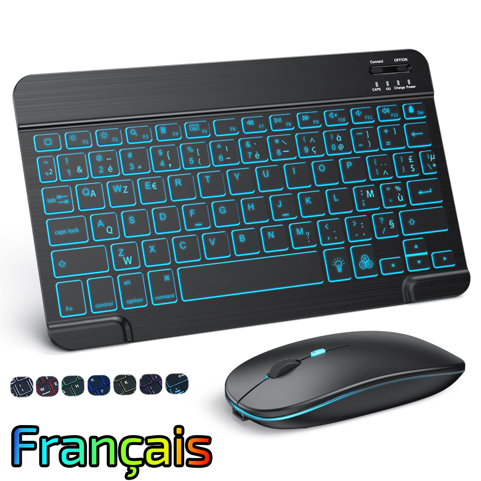 10-inch verlicht voor iPad-toetsenbord en muis Bluetooth-toetsenbord met achtergrondverlichting voor IOS Android Windows Draadloos toetsenbord en muis: Blauw