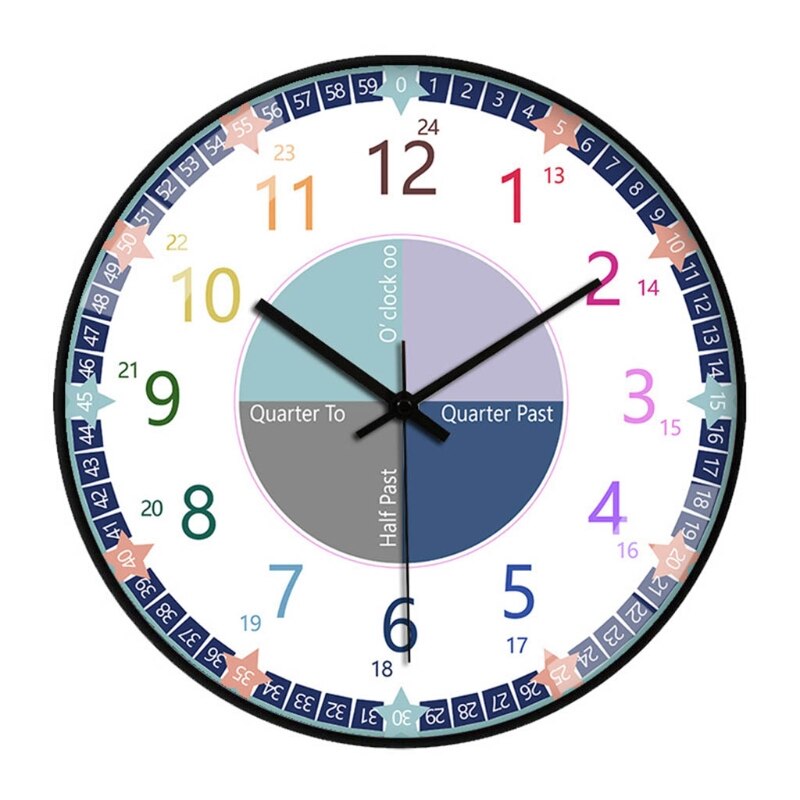 Educational Wall Clock for Children Kid's Teaching Clock Learn to Tell Time for Home school Classroom Teachers and Parents