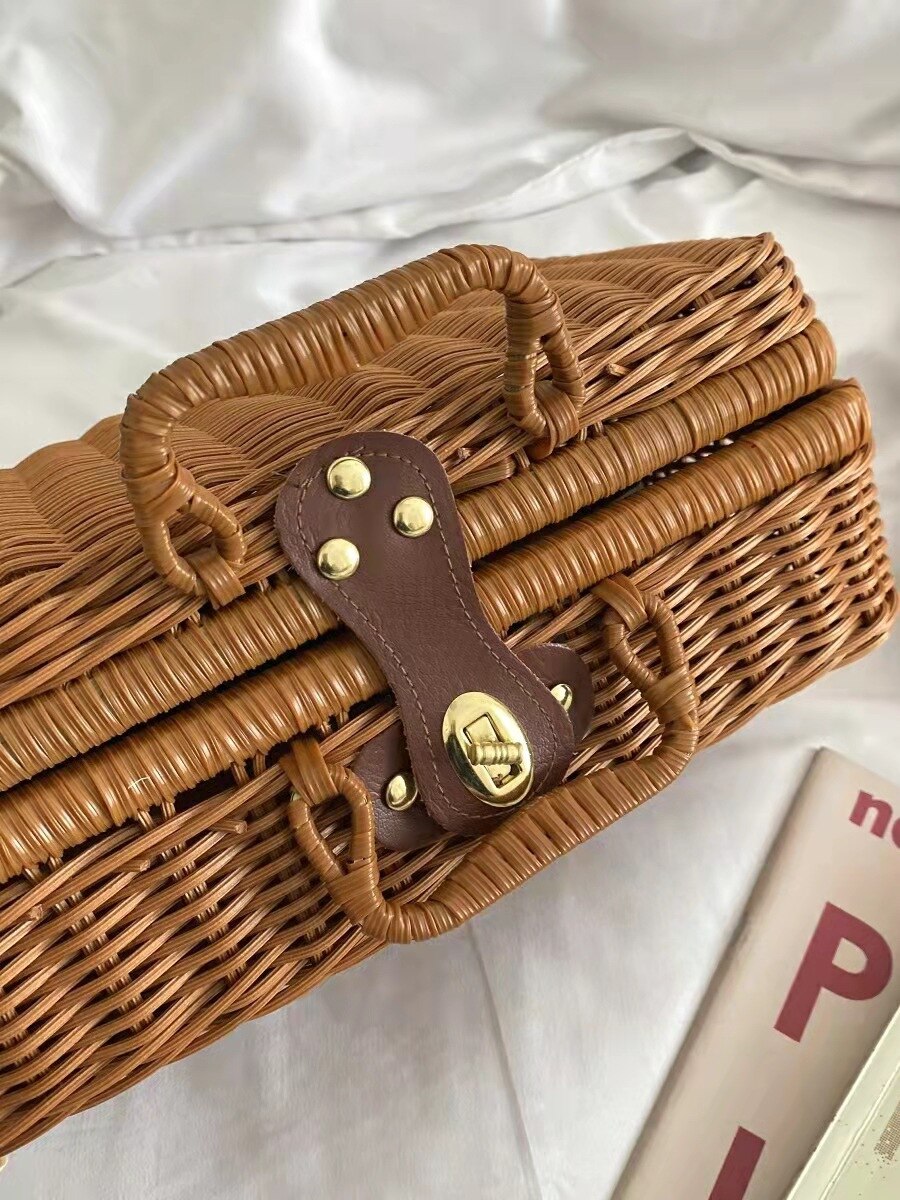 Handgemaakte Rotan Koffer Retro Opbergdoos Picknickmand Kerstcadeau Handtas Schieten Props